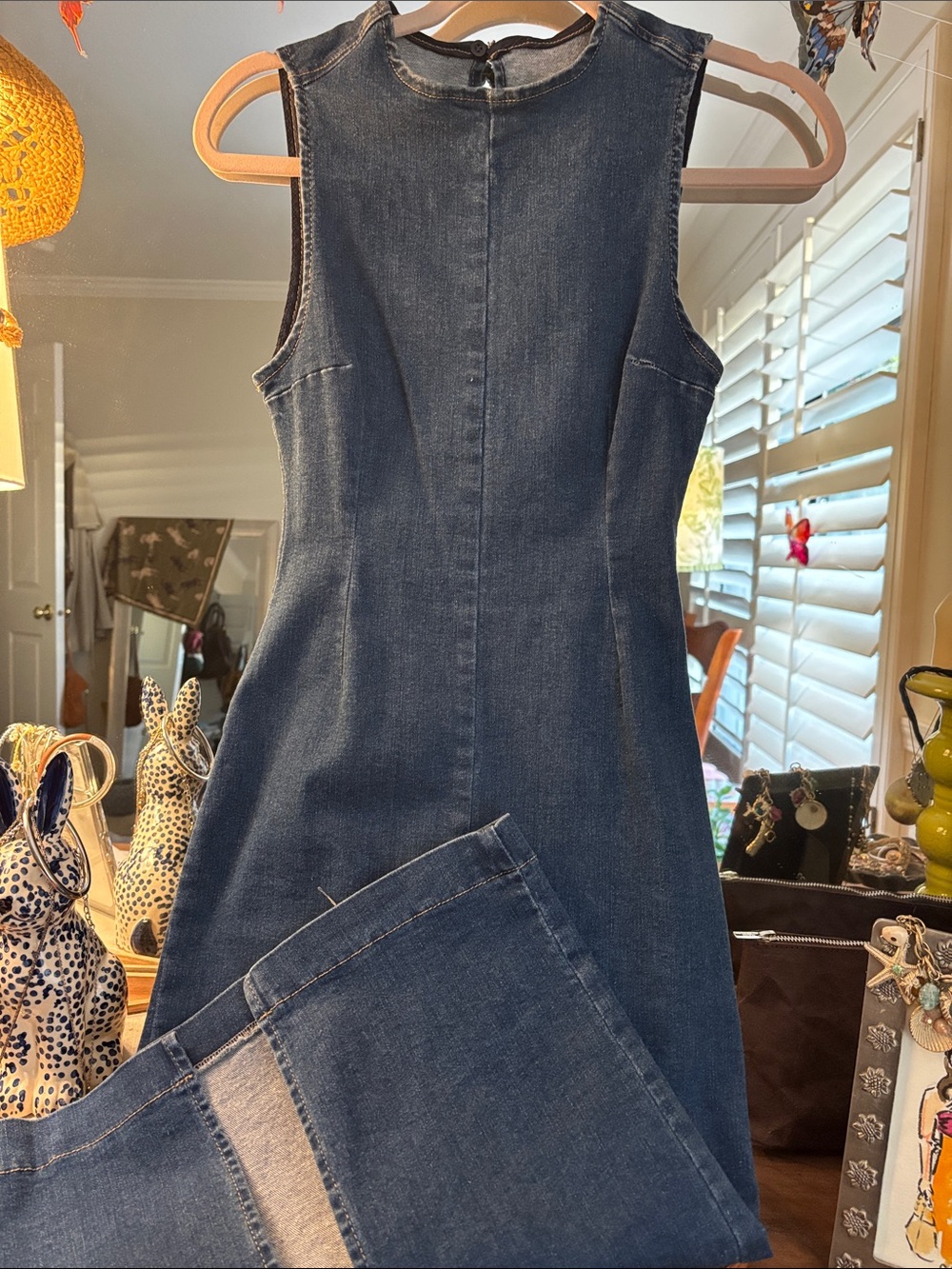 stradivarius Sleeveless Dark Blue Denim Midi Dress